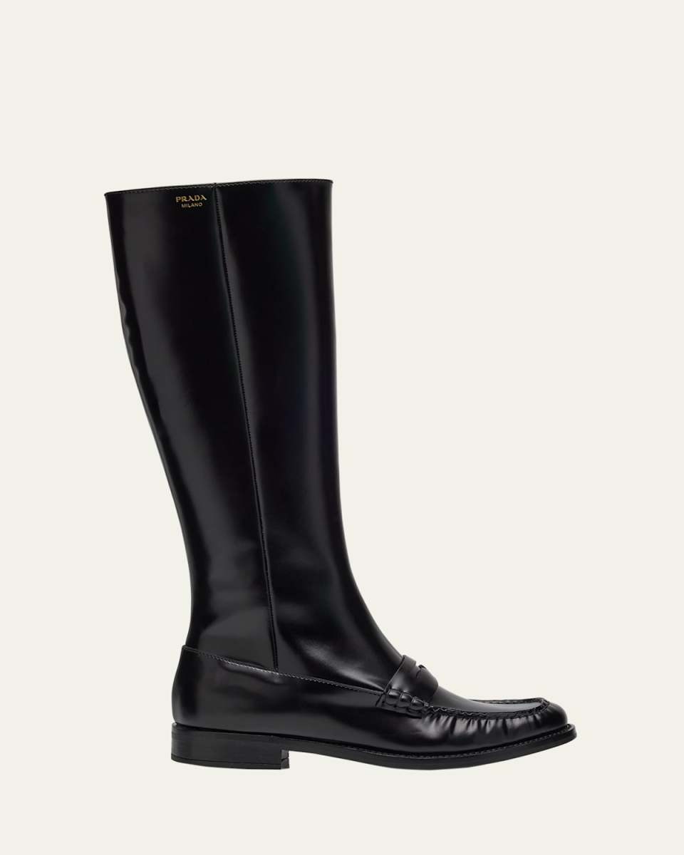 Spazzolato Leather Knee-High Boots